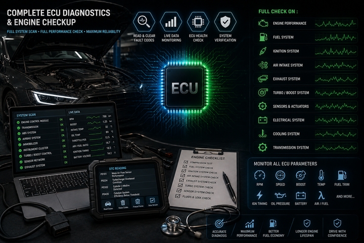 خدمات عیب‌یابی و چکاپ کامل ECU | بررسی کامل موتور، سنسورها و پارامترهای ECU.